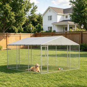 Silver 13' x 13' x 6.5' Outdoor Pet Kennel Waterproof Roof for Small & Medium Dogs