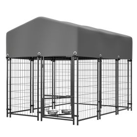 Dog Kennel Outdoor with Roof, 4.23'x5.82'x4.83' Welded Wire Enclosure, Heavy Duty Dog Crate with UV-Resistant Waterproof Cover
