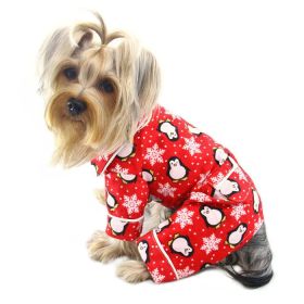 Penguins & Snowflake Flannel PJ with 2 Pockets (Red) (Color: Red, size: M)